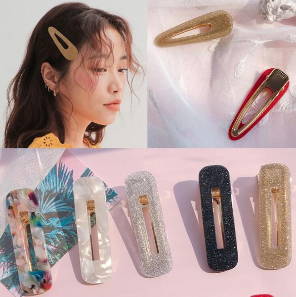 

new fashion acetic acid hairpin side clip set acrylic resin hair barrettes fashion hair accessory 19 colors ing, Golden;silver