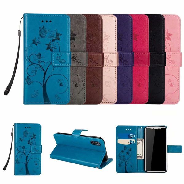 

cgjxscgjxsant leather wallet case for iphone xs max xr x 10 8 7 6 6s galaxy note 9 s9 flower butterfly flip cover tree phone pu pouch emmet