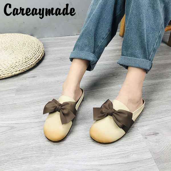

careaymade-pure handmade aureum spring@summer wear fashion bow western style comfortable flat peas shoes lazy cowhide shoes, Black