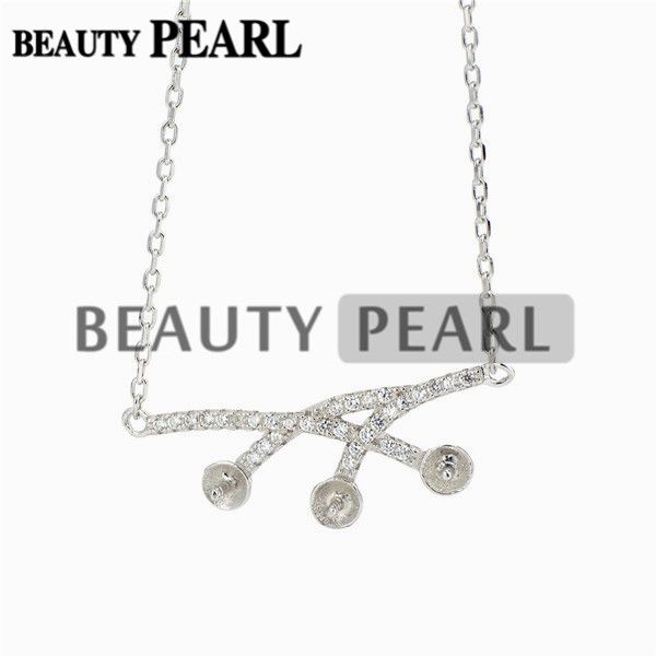 

ожерелье бланк для pearls циркон подвеска 925 silver chain base с 3 заготовки 5 штук, Slivery;crystal