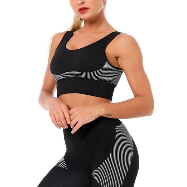 

woman striped sports skinny nylon spandex yoga bra gym fitness seamless quick-drying vest yoga underwear for women, White;black