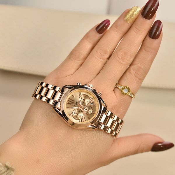 

gedi three-eye six-pin steel watch popular brand fashion womens watch european and american cool watch waterproof quartz, Slivery;brown