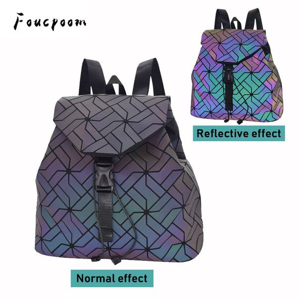 

women backpack luminous geometric plaid female backpacks for teenage girls bagpack bag holographic backpack school mochila 2020