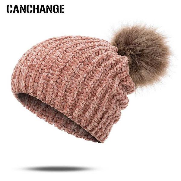 

fashion new fluffy pom poms winter hat beanies hat for women winter caps knitted thick warm hats 3 colors gorras, Blue;gray