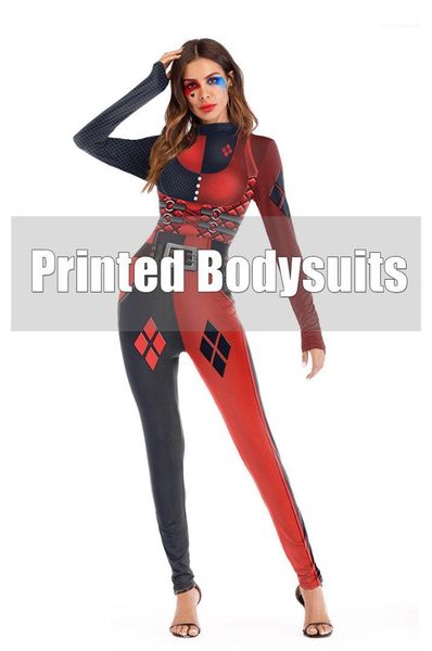 

wear designer 3d pattern women jumpsuits casual long sleeve stand collar rompers womens clothing halloween stage, Black;red
