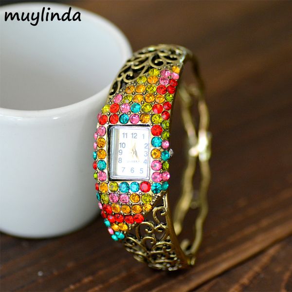 

new fashion retro hollow out exquisite rhinestone bangles bracelet for women, Black