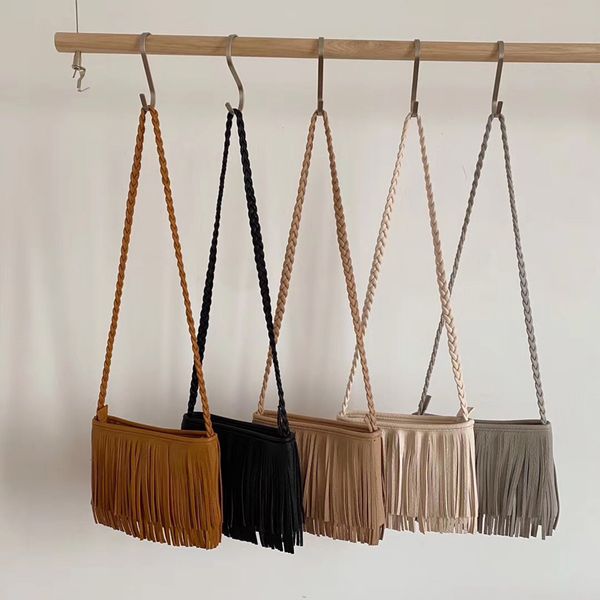 

2020 new small tassels women bags pu leather ladies shoulder bag knitting woven strap japan style female crossbody phone bag