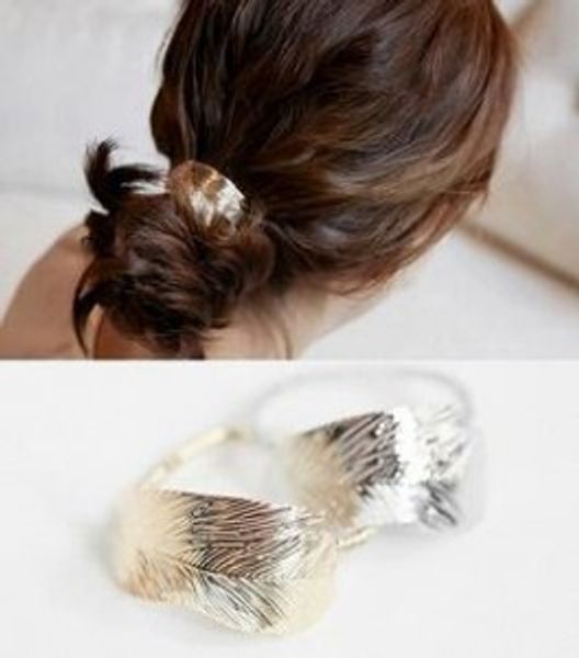 

south korea fashion style jewelry leaves hair elastic ring korean ladies hair rope gold color headdress flower, Golden;silver