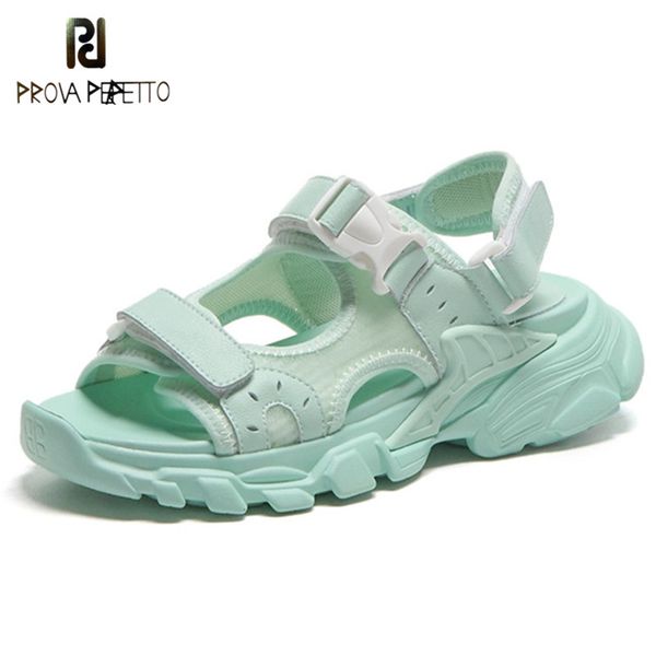 

prova perfetto new style women sandals genuine leather flat platform leisure shoes magic paste beach shoes fashion women sandals, Black