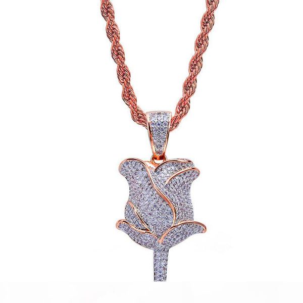

brand designer jewelry rose pendant necklace for women 18k gold plated jewelry ice out hip hop cz necklaces men street style, Silver