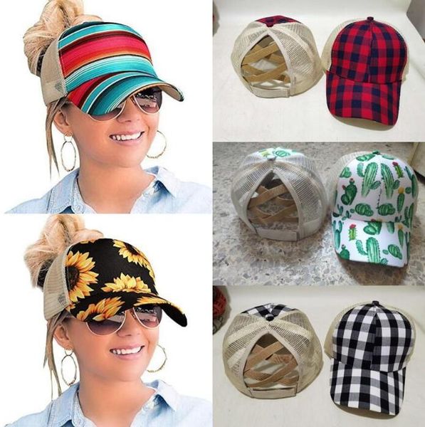 

sunflower criss cross baseball cap 8 styles sunflower plaid cactus mesh hallow out baseball hat high messy buns ponycaps party hats ooa8504