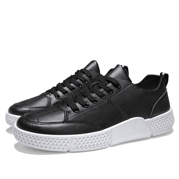 

man lace-up casual flats genuine leather men shoes footwear students board britain all-matching korean style shoes*, Black