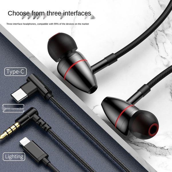 

earphone in-ear subwoofer headset smart -up wired earphone hifi noise reduction headset earphones for type-c/lighting