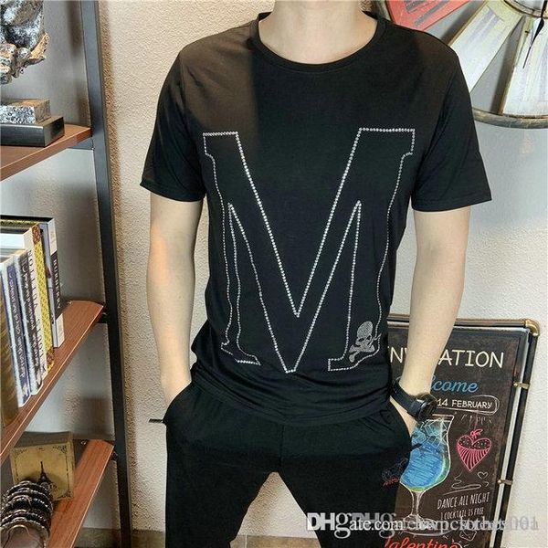 

wholesale luxury t shirts fashion design men's t shirt designer skull applique summer short sleeve men's t shirt clothing size m-3, White;black