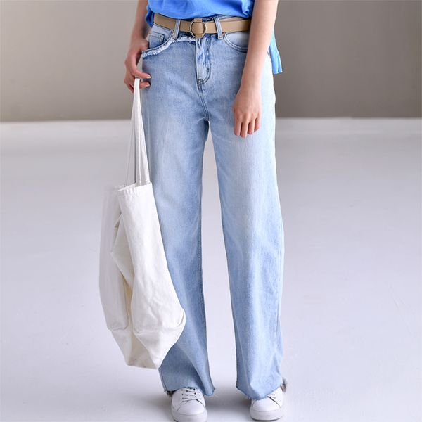 

micoco n5071 light blue jeans with straight, loose hem and high waist