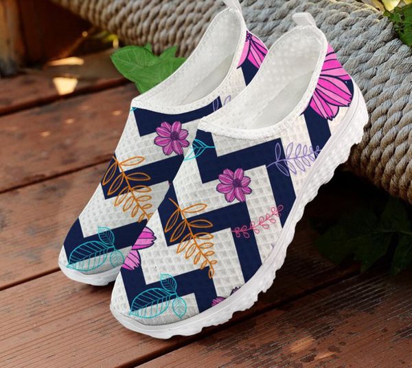 

instantarts fashion women flats shoes motif seamless flower pattern printing mesh lightweight comfort sneakers scarpe donna, Black