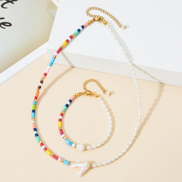 

bohemian ручной работы pearl beads choker ожерелье boho цвета конфеты семенной ожерелье из бисера способа женщин ожерелья ювелирных изделий, Golden;silver