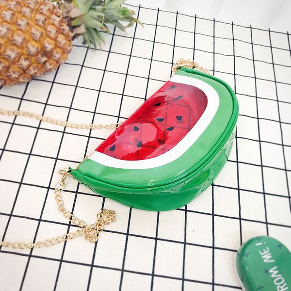 

fashion summer women shoulder bags leather transparent lemon/watermelon/kiwifruit metal chain ladies girls messenger bag fa$b