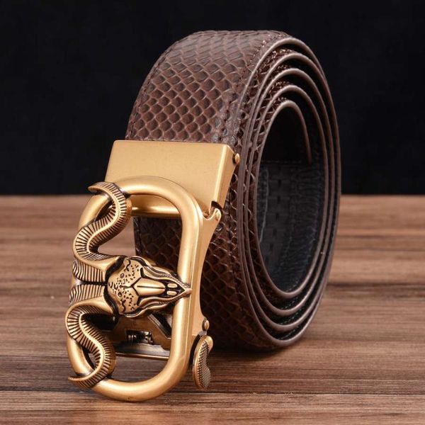 

men automatic buckle belt new men's leather ratchet belt automatic sliding buckle designer for men fashion waistband, Black;brown