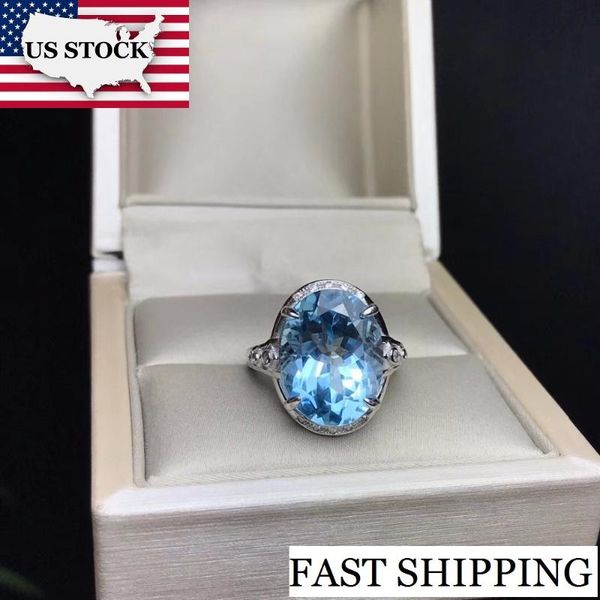 

us stock uloveido 10 blue natural z ring, 925 sterling silver large gemstone wedding promise ring with box fj341, Golden;silver