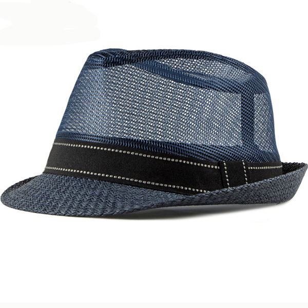 

mz2379 spring summer sun hat men women breathable mesh straw hat casual short brim beach fedoras trilby jazz cap, Blue;gray