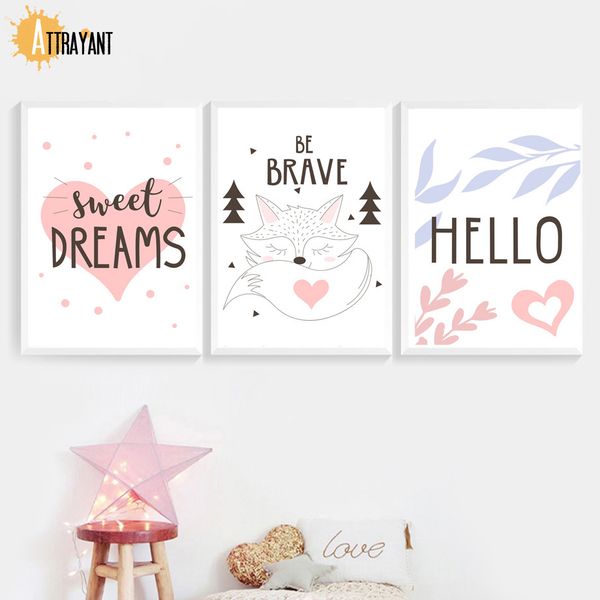 

cartoon rabbit fox swan heart tree leaf quotes wall art canvas painting nordic posters and prints wall pictures kids room decor