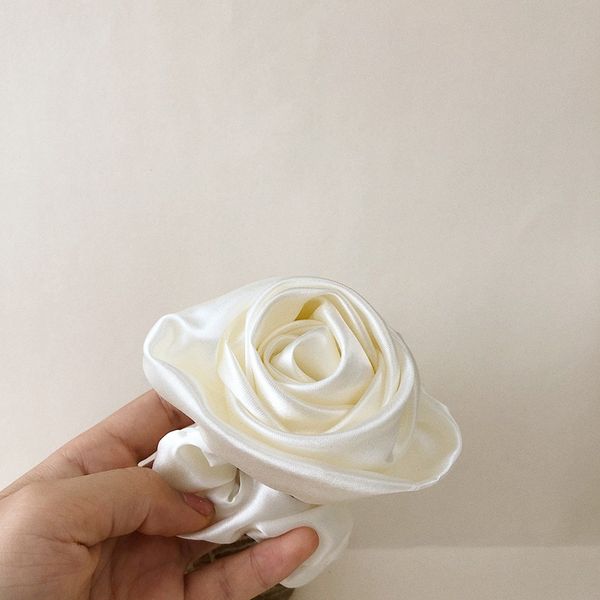 

big rose flower elastics hair holders rubber bands girls women cute tie gum fabric wreaths crowns wedding hair accessories