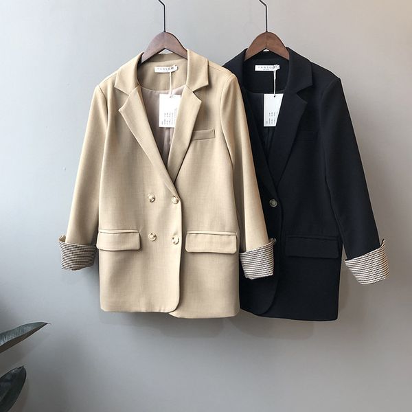 

2020 fashion women spring autumn jackets female loose suits coat feminino office lady double breasted blazers outerwear wb59, White;black