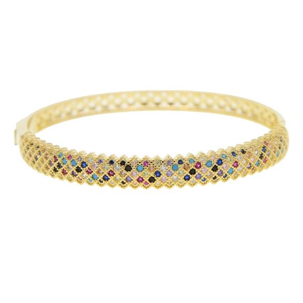 

gold statement bohemia micro pave colorful cubic zirconia wide band trendy bangle jewelry, Black