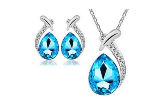 

crystal neckline pendant and earrings jewelry suit jewellery 2018 necklace women fashion jewelry wholesale, Silver
