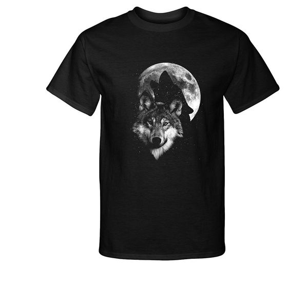 

2019 fashion cotton tee shirt fashion howling wolf shadow and moon t-shirt