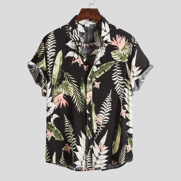 

new summer mens shirt short sleeves casual print beach shirts men hawaiian shirt flower pattern daily t shirts, White;black