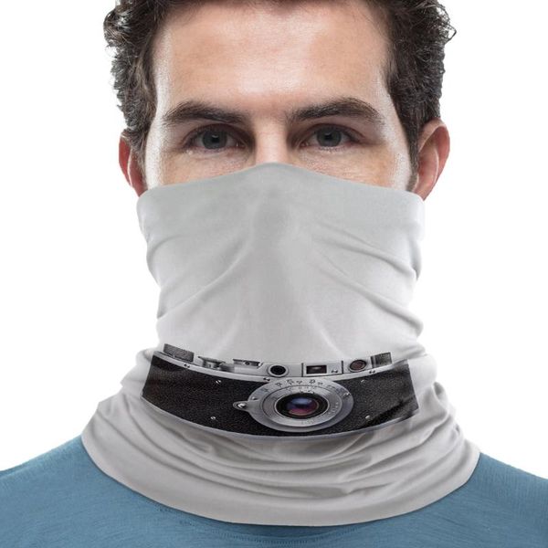 

retro camera on gray multipurpose scarf mens ladies rectangular custom scarf neck gaiter magic, Blue;gray