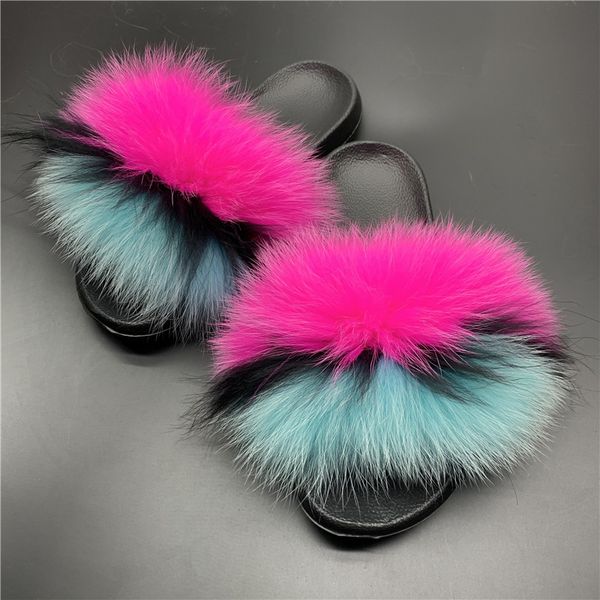 

women fur fluffy flat slippers ladies indoor slides furry plush fur flip flops female casual girl's fashion shoes plus size, Black