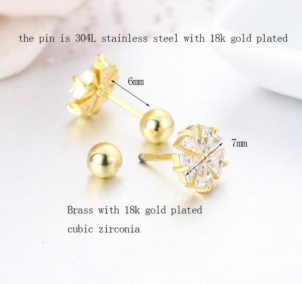 

cute flower set triangle cz stones screw back stud earrings for women baby kids girls rose gold color piercing jewelry002, Golden;silver