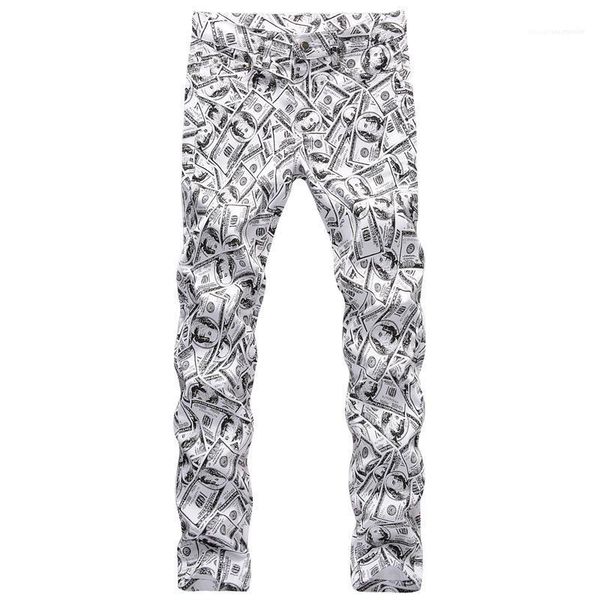 

spring mens 3d printed pants hiphop dollar pattern fashion male pencil pants zipper fly straight casual boys trousers, Black