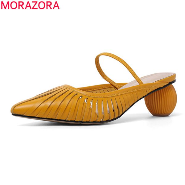 

morazora 2020 big size 34-43 fashion women slippers shallow ladies shoes summer solid color pointed toe shoes woman, Black