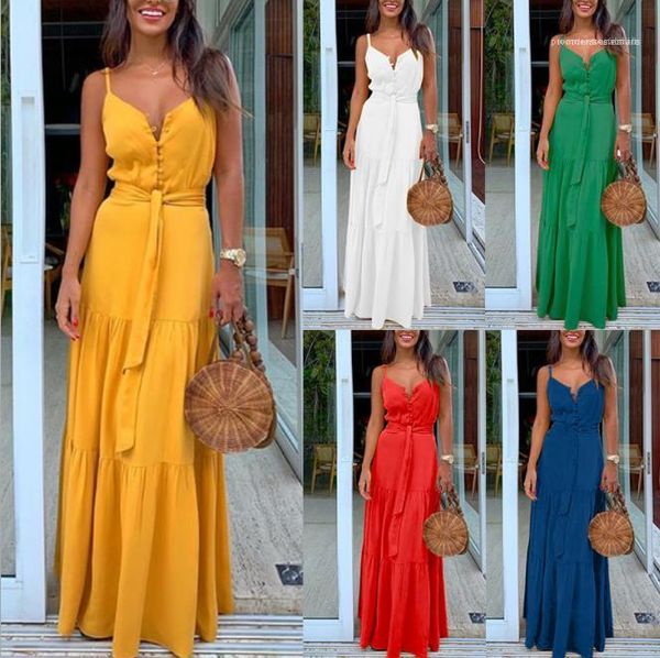 

solid color spaghetti strap n-neck floor-length dresses summer lace-up women dresses casual style women designer dresses fashion, Black