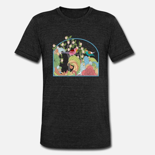 

graphic pastel song birds and forest t shirt men custom cotton crew neck fit interesting fashion spring slim shirt