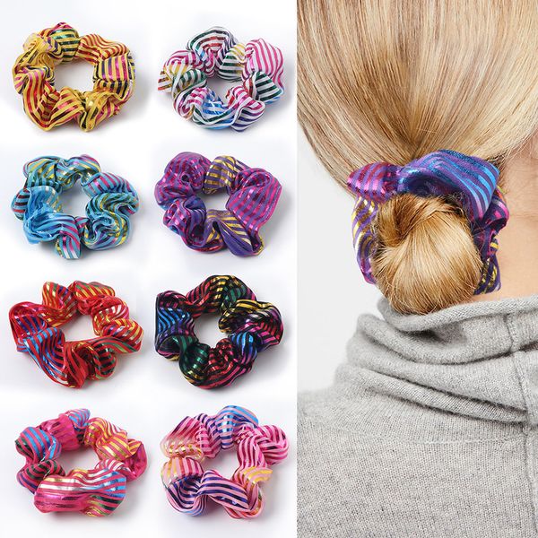 

fashion women scrunchie colorful elastic bronzing hair rope glitter hair ring scrunchie girls elastic band accessories