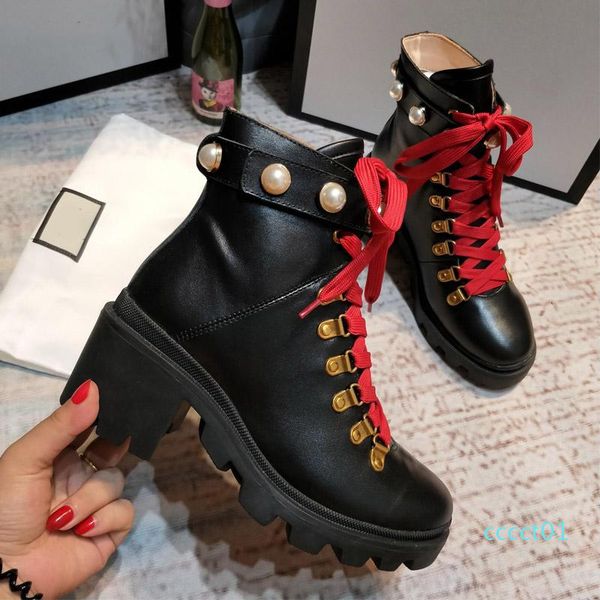 

new arrival brand women boots luxury designer thick heel desert platform boot bee star genuine leather winter shoe size 35-41 ct01, Black