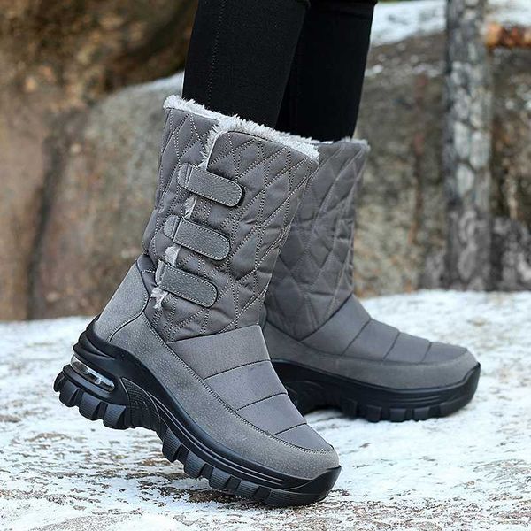 

laamei snow boots plush warm mid calf boots for women winter waterproof thick bottom female winter shoes booties, Black