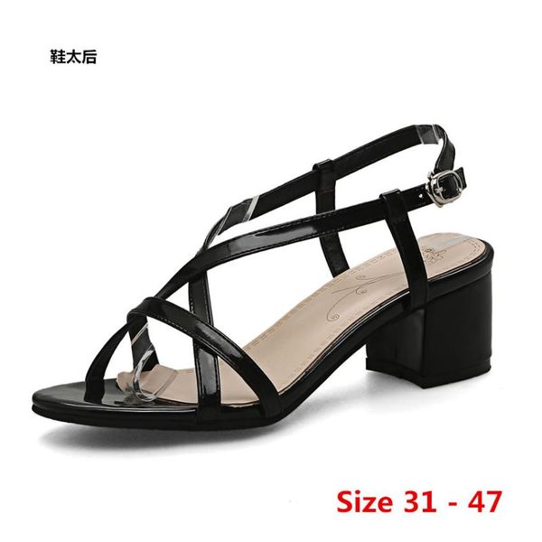 

sandalas women summer med high heels shoes fashion dancing high heel sandals party shoes small big size 31 - 47, Black