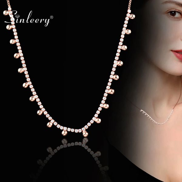 

sinleery chic dazzling cubic zirconia chain for women girls crystal necklace accessories jewelry xl244 ssp, Golden;silver