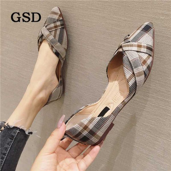 

new pointed toe summer women's shoes for ladies shallow d'orsay flats fashion gingham casual flat shoes, Black