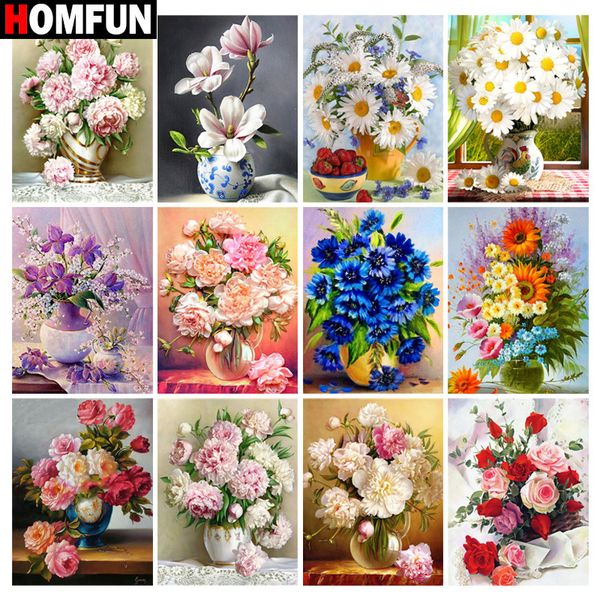 

homfun 5d diamond painting full square/round "rose flower bottle" picture of rhinestone diy diamond embroidery home decor