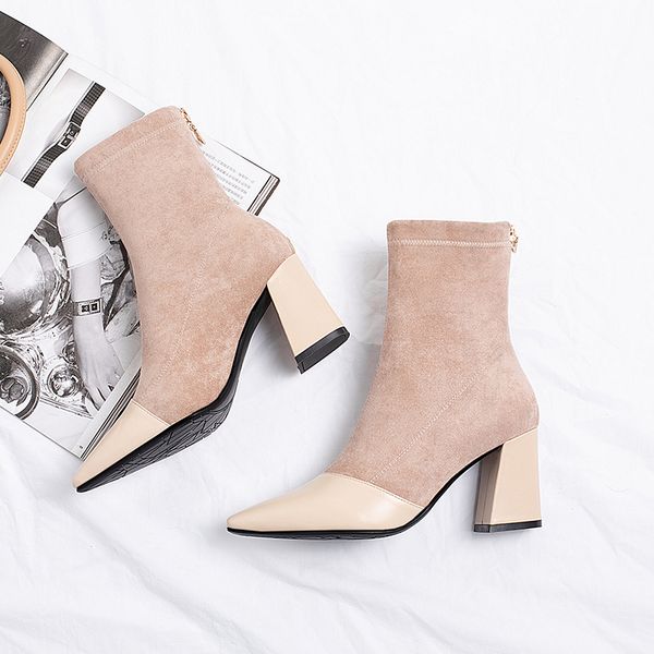 

elegant pointed toes boots women ankle boots fashion high heel ladies winter new warm plush boot a1-226, Black