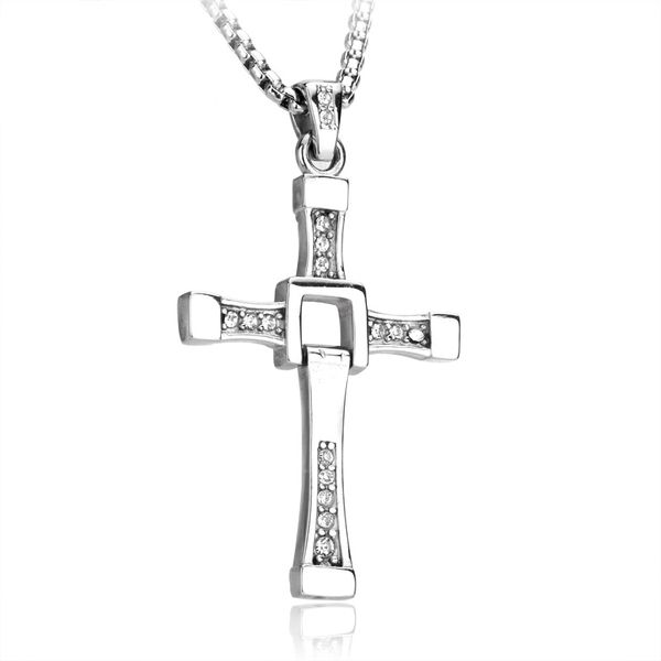 

new crystal cross pendant 316 stainless steel man's necklace with stone silver/plated-gold chain jewelry