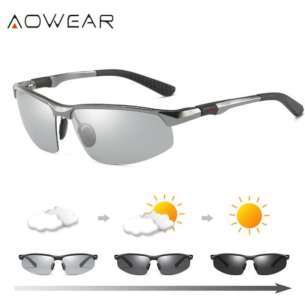 

aowear hd men's pchromic polarized sunglasses men polarized chameleon glasses for day night driving anti-glare eyewear gafas t200103, White;black
