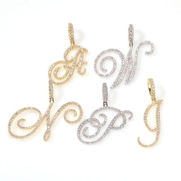 

letters a-z pendant& necklace pendant necklace personalized cursive hip hop cubic zircon charm english letter jewelry, Silver